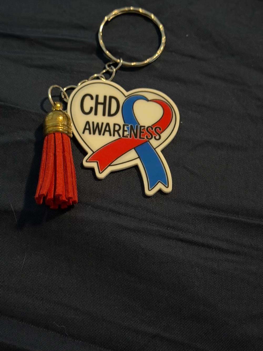 CHD Awareness Heart Keychain with Red Tassel